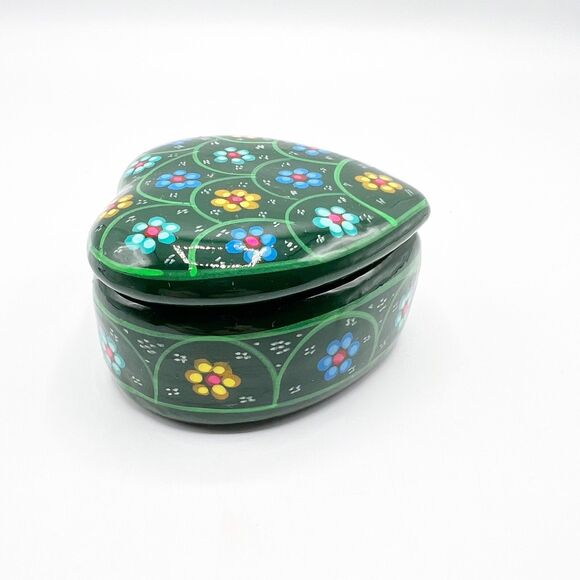 Hand Painted Mexican Redware Pottery Trinket Box Mosaic Glaze Heart Floral GLOWS - Picture 8 of 12